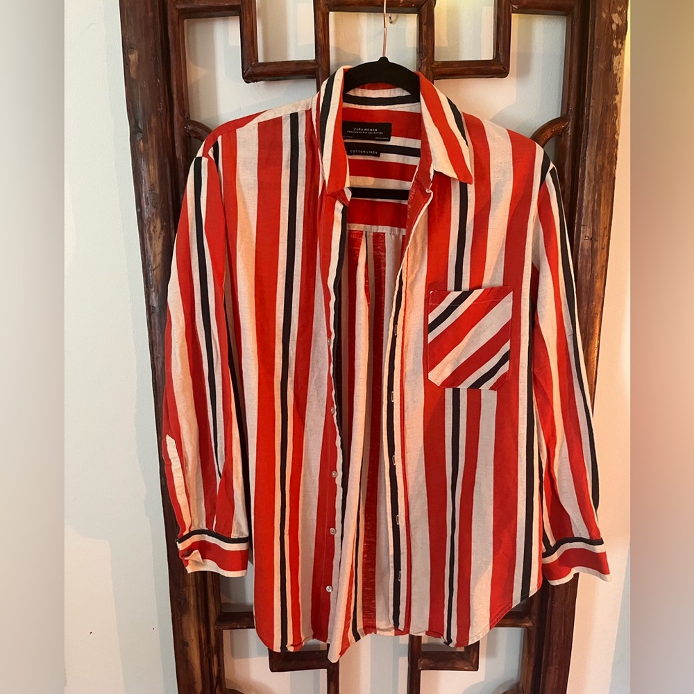 Zara Red Stripe Button Down Shirt